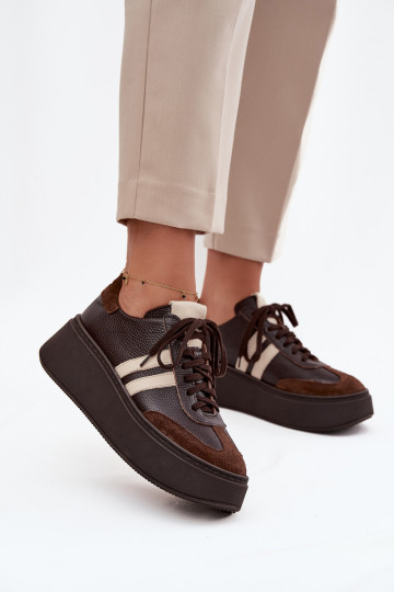 Leather Women's Sneakers on Platform Zazoo 3775 Chocolate