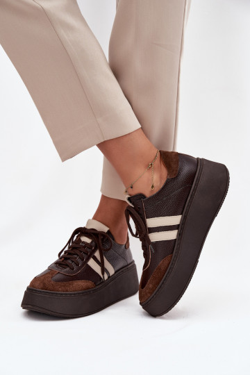 Leather Women's Sneakers on Platform Zazoo 3775 Chocolate 2