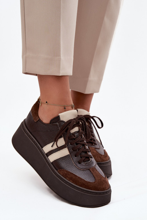 Leather Women's Sneakers on Platform Zazoo 3775 Chocolate