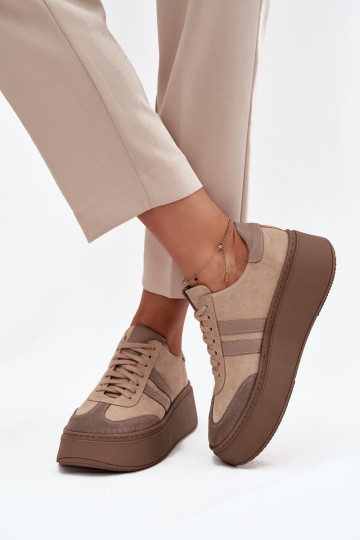 Leather Suede Women's Sneakers On Platform Zazoo 3775 Beige 2