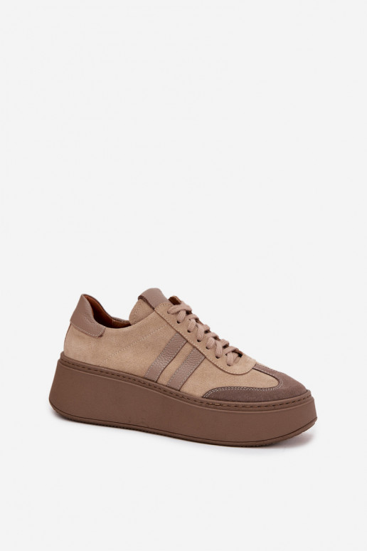 Leather Suede Women's Sneakers On Platform Zazoo 3775 Beige