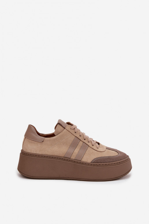 Leather Suede Women's Sneakers On Platform Zazoo 3775 Beige
