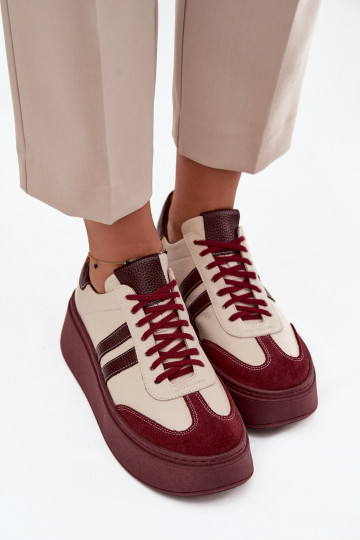 Leather Women's Sneakers on Platform Zazoo 3775 Beige-Burgundy