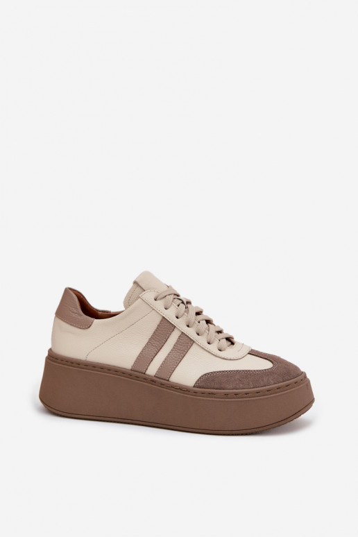 Leather Women's Sneakers On Platform Zazoo 3775 Beige Leather Women's Sneakers On Platform Zazoo 3775 Beige