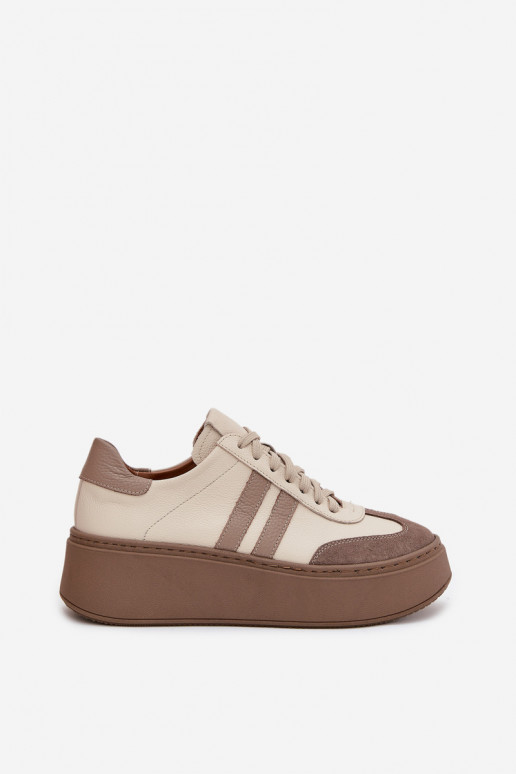 Leather Women's Sneakers On Platform Zazoo 3775 Beige Leather Women's Sneakers On Platform Zazoo 3775 Beige