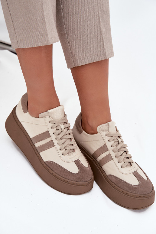 Leather Women's Sneakers On Platform Zazoo 3775 Beige Leather Women's Sneakers On Platform Zazoo 3775 Beige
