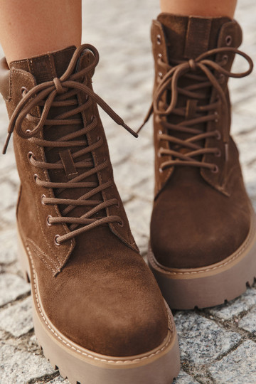 Suede women's workery with laces Big Star SS274792 brown 2