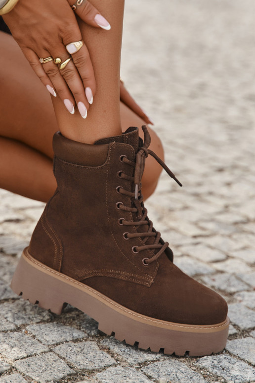 Suede women's workery with laces Big Star SS274792 brown