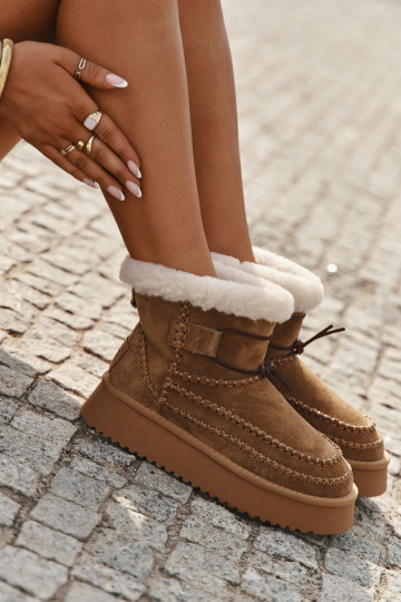 Suede Women's Snow Boots With Decorative Stitching Big Star SS274373 Camel 2