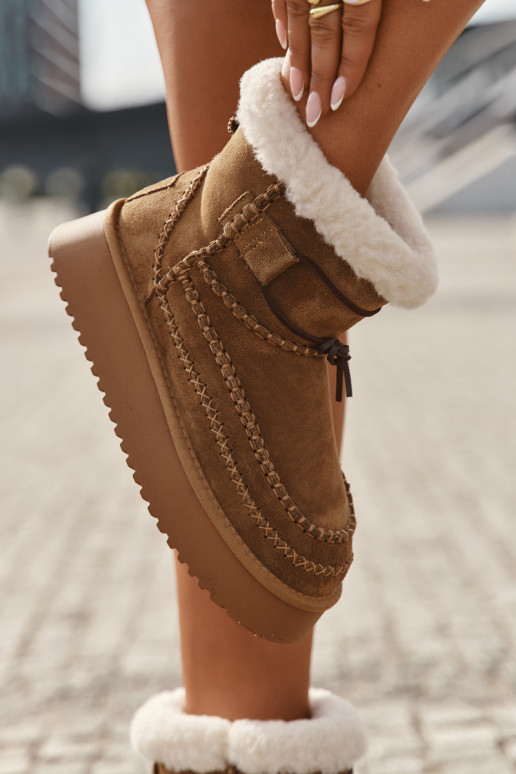 Suede Women's Snow Boots With Decorative Stitching Big Star SS274373 Camel Suede Women's Snow Boots With Decorative Stitching Big Star SS274373 Camel