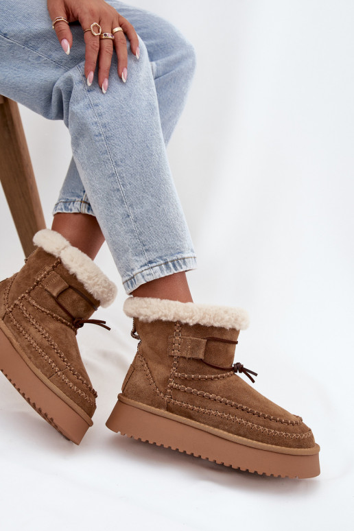 Suede Women's Snow Boots With Decorative Stitching Big Star SS274373 Camel Suede Women's Snow Boots With Decorative Stitching Big Star SS274373 Camel