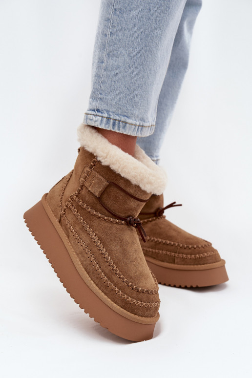 Suede Women's Snow Boots With Decorative Stitching Big Star SS274373 Camel Suede Women's Snow Boots With Decorative Stitching Big Star SS274373 Camel