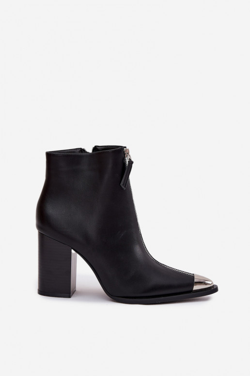 Botki Damskie Na SłupkuwithOzdobnym Zamkiem Czarne Wiviane