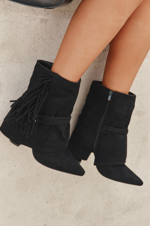 Women Ankle Boots With Fringes And Gold Buckles Evelisse Women Ankle Boots With Fringes And Gold Buckles Evelisse