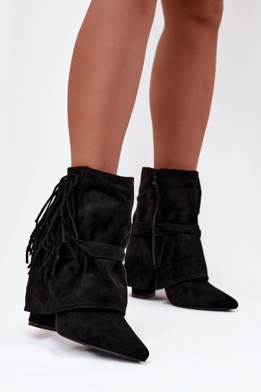 Women Ankle Boots With Fringes And Gold Buckles Evelisse Women Ankle Boots With Fringes And Gold Buckles Evelisse