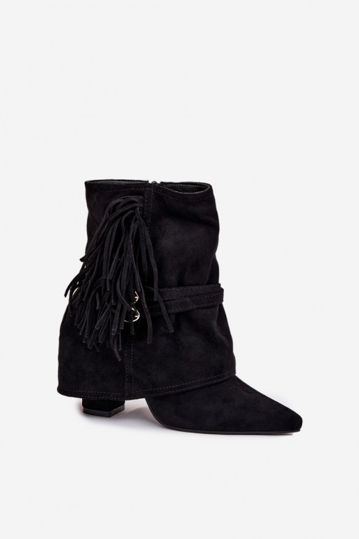 Women Ankle Boots With Fringes And Gold Buckles Evelisse Women Ankle Boots With Fringes And Gold Buckles Evelisse