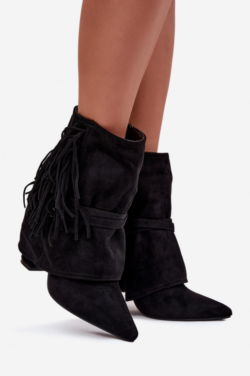 Women Ankle Boots With Fringes And Gold Buckles Evelisse Women Ankle Boots With Fringes And Gold Buckles Evelisse