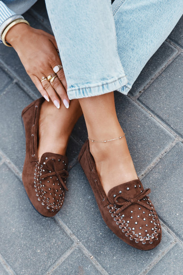 Embellished Women's Loafers Made of Eco Suede Brown Prissine 2