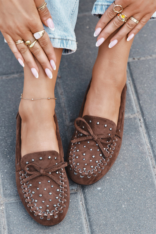 Embellished Women's Loafers Made of Eco Suede Brown Prissine