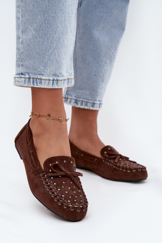 Embellished Women's Loafers Made of Eco Suede Brown Prissine