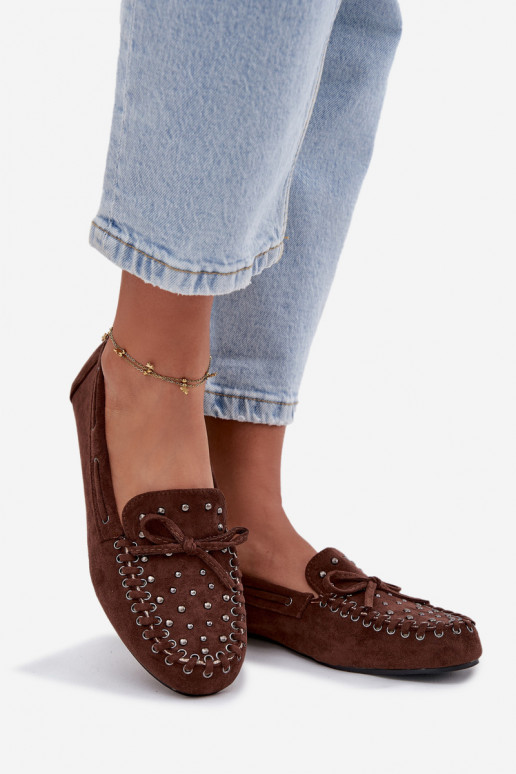 Embellished Women's Loafers Made of Eco Suede Brown Prissine