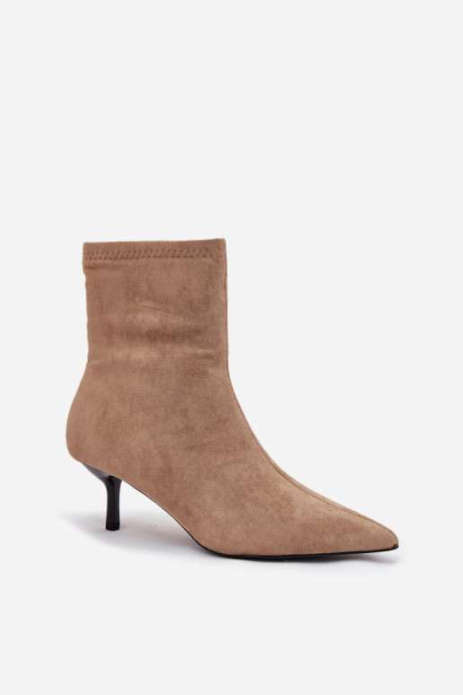 Insulated Women's Ankle Boots Heeled Eco Suede Beige Belisse Insulated Women's Ankle Boots Heeled Eco Suede Beige Belisse