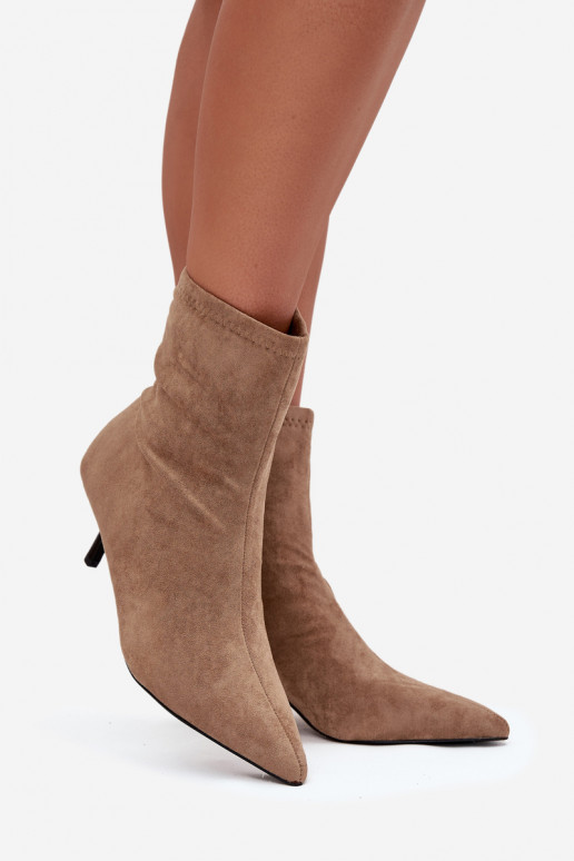 Insulated Women's Ankle Boots Heeled Eco Suede Beige Belisse Insulated Women's Ankle Boots Heeled Eco Suede Beige Belisse
