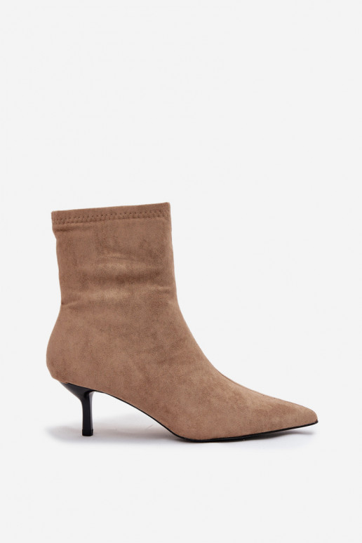 Insulated Women's Ankle Boots Heeled Eco Suede Beige Belisse Insulated Women's Ankle Boots Heeled Eco Suede Beige Belisse
