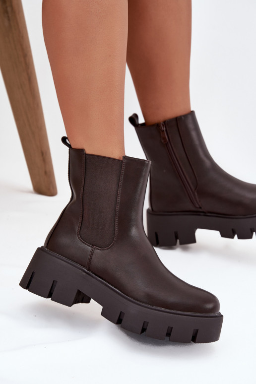 Women's ankle boots Fivienne warm eco leather dark brown Women's ankle boots Fivienne warm eco leather dark brown