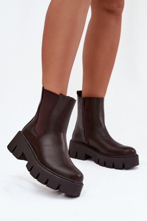 Women's ankle boots Fivienne warm eco leather dark brown Women's ankle boots Fivienne warm eco leather dark brown