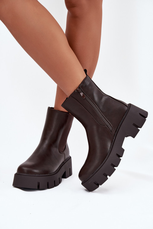 Women's ankle boots Fivienne warm eco leather dark brown Women's ankle boots Fivienne warm eco leather dark brown