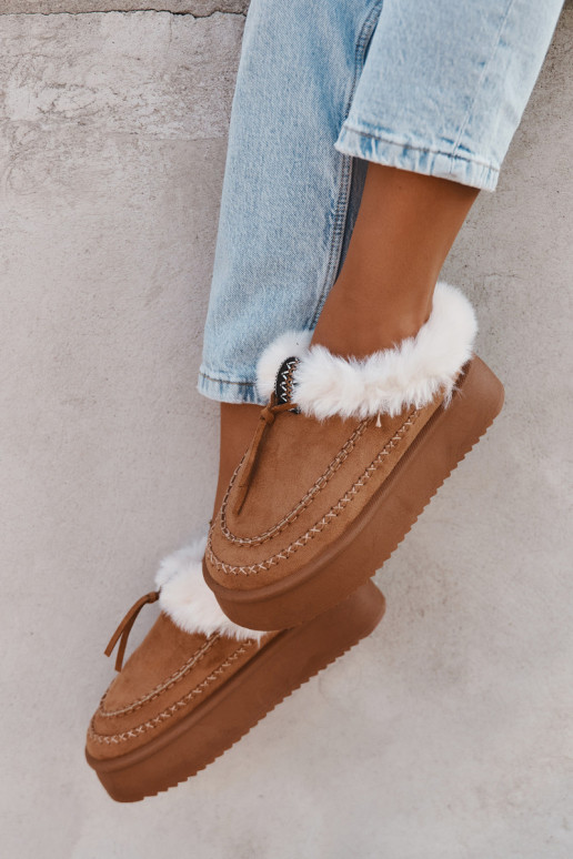 Women's Snow Boots On Platform With Fur And Stitching Camel Kellina Women's Snow Boots On Platform With Fur And Stitching Camel Kellina