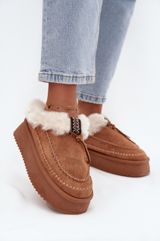 Women's Snow Boots On Platform With Fur And Stitching Camel Kellina Women's Snow Boots On Platform With Fur And Stitching Camel Kellina