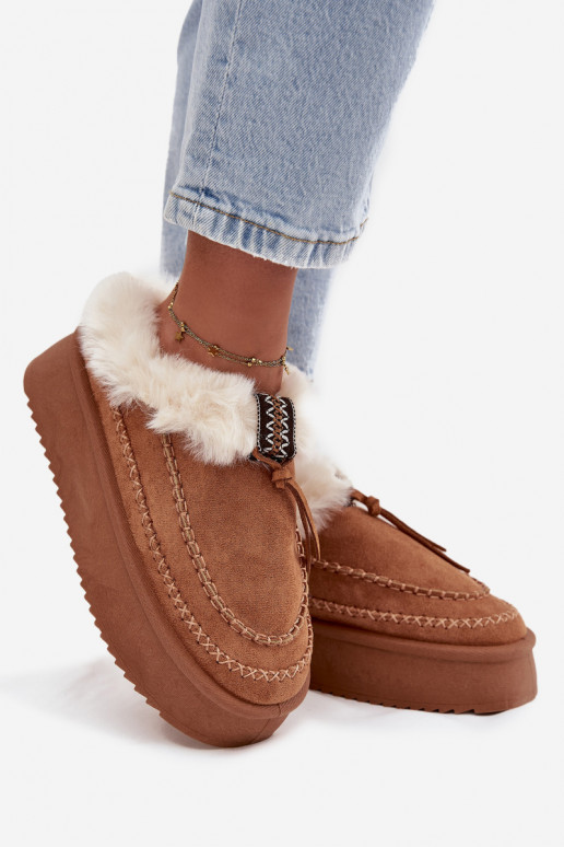 Women's Snow Boots On Platform With Fur And Stitching Camel Kellina Women's Snow Boots On Platform With Fur And Stitching Camel Kellina