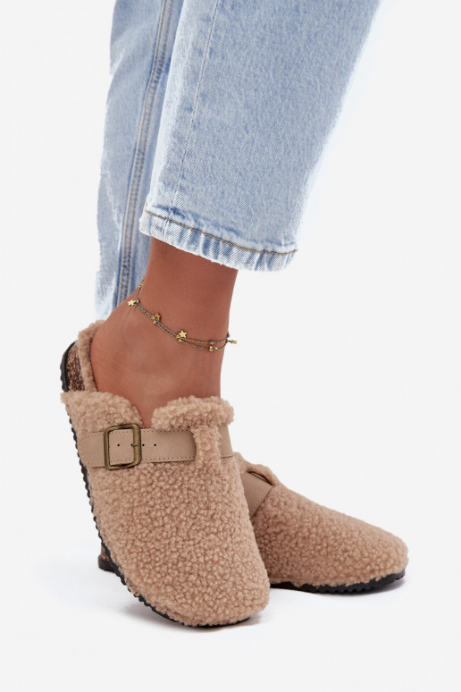 Klapki DamskiewithFuterkiem Typu Baranek Beżowe Lorivine