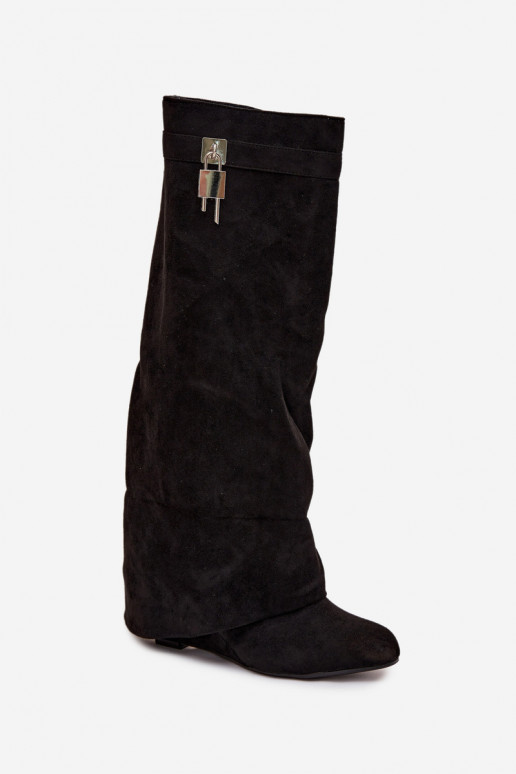 Women's Platform Boots with Strap and Silver Detail Black Korivelle