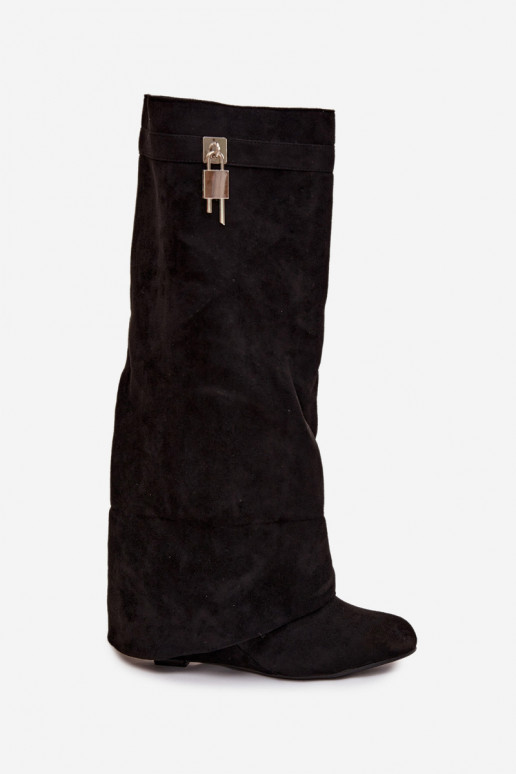 Women's Platform Boots with Strap and Silver Detail Black Korivelle
