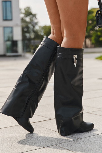 Women's Platform Boots With Strap And Silver Detail Eco Leather Black Korivelle 2