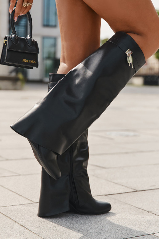 Women's Platform Boots With Strap And Silver Detail Eco Leather Black Korivelle Women's Platform Boots With Strap And Silver Detail Eco Leather Black Korivelle