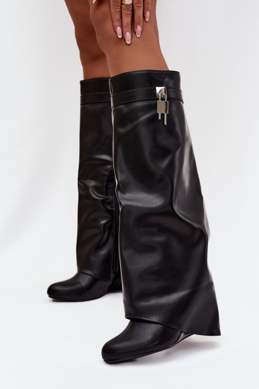 Women's Platform Boots With Strap And Silver Detail Eco Leather Black Korivelle Women's Platform Boots With Strap And Silver Detail Eco Leather Black Korivelle