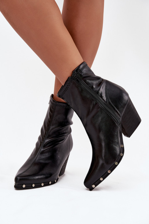 Women's cowboy boots made of eco leather with heel black Abrielle