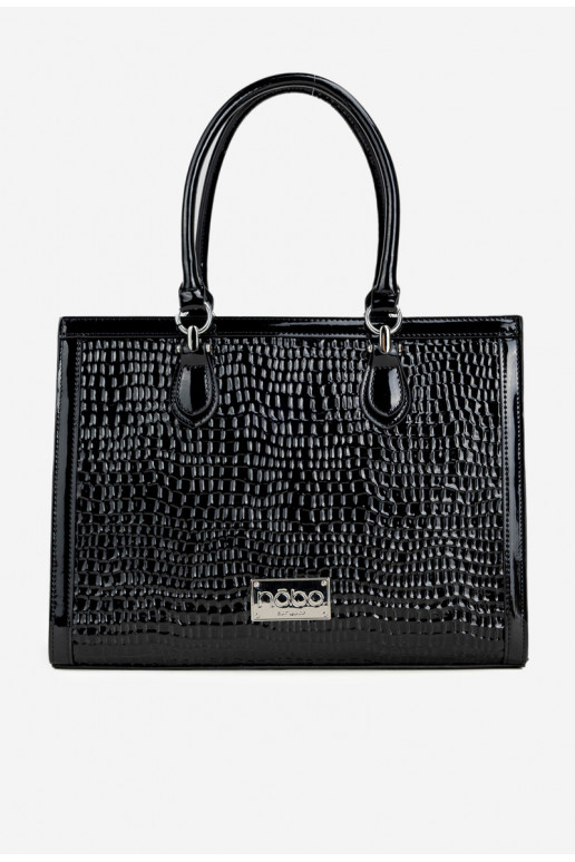 Lacquered Bag with Embossed Pattern NOBO BAG6150-M20 Black