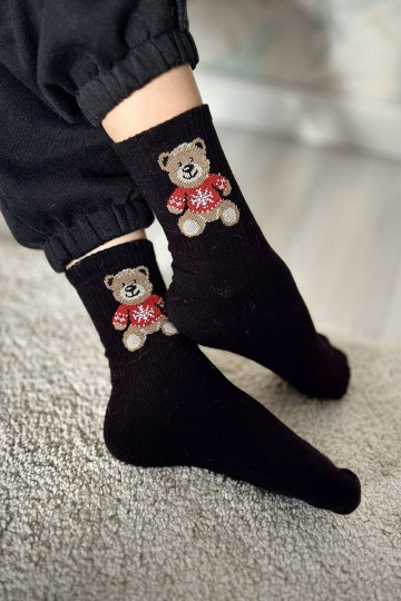 Children's Youth Socks Bear In Sweater Black