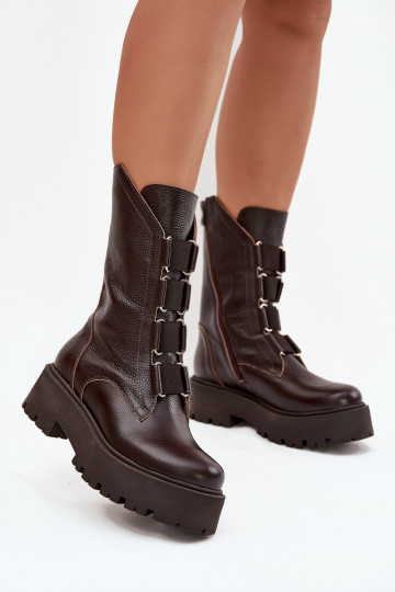 Women's ankle boots made of genuine leather on platform Zazoo 3795 Chocolate 2