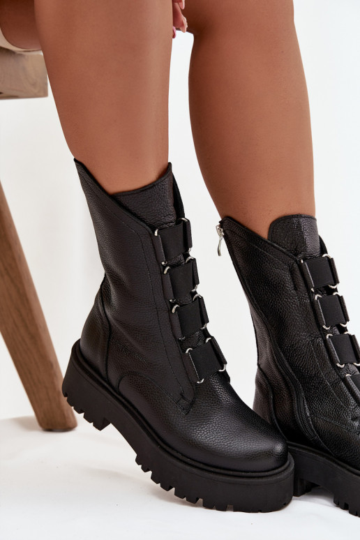 Botki DamskiewithNaturalnej Skóry Na Platformie Zazoo 3795 Czarne