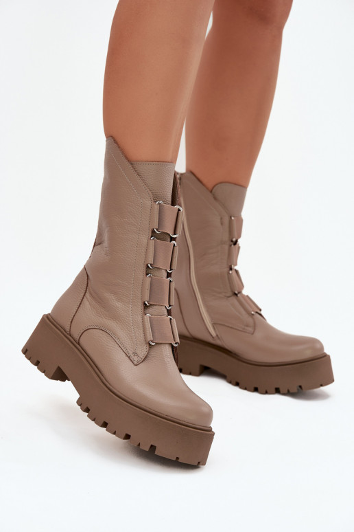Women's ankle boots made of genuine leather on platform Zazoo 3795 beige Women's ankle boots made of genuine leather on platform Zazoo 3795 beige