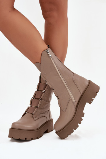 Women's ankle boots made of genuine leather on platform Zazoo 3795 beige 2