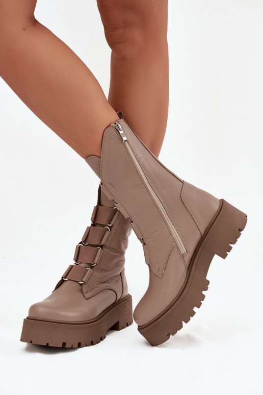 Women's ankle boots made of genuine leather on platform Zazoo 3795 beige Women's ankle boots made of genuine leather on platform Zazoo 3795 beige