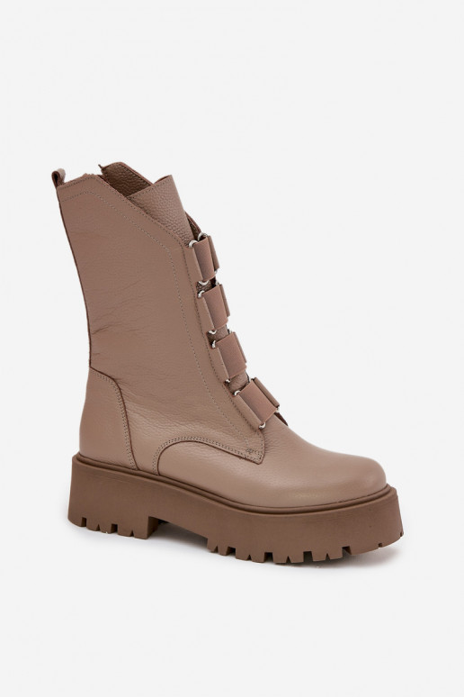 Women's ankle boots made of genuine leather on platform Zazoo 3795 beige Women's ankle boots made of genuine leather on platform Zazoo 3795 beige
