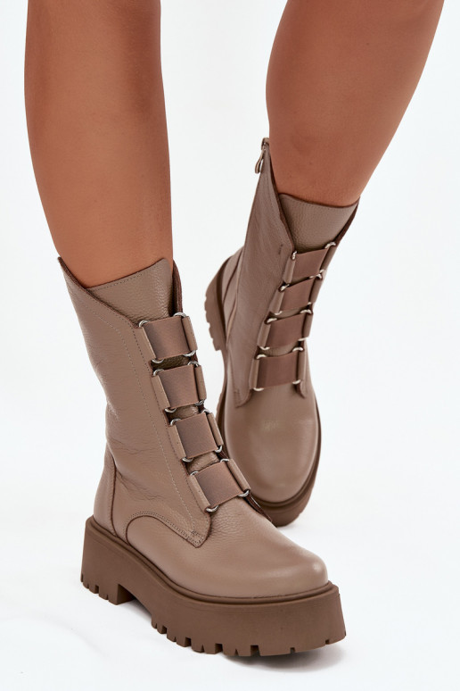 Women's ankle boots made of genuine leather on platform Zazoo 3795 beige Women's ankle boots made of genuine leather on platform Zazoo 3795 beige